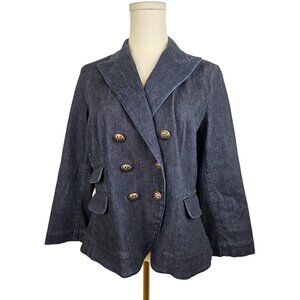 Lauren Jeans Co Ralph Lauren Petite PL Blue Denim Double Breasted Jacket Blazer